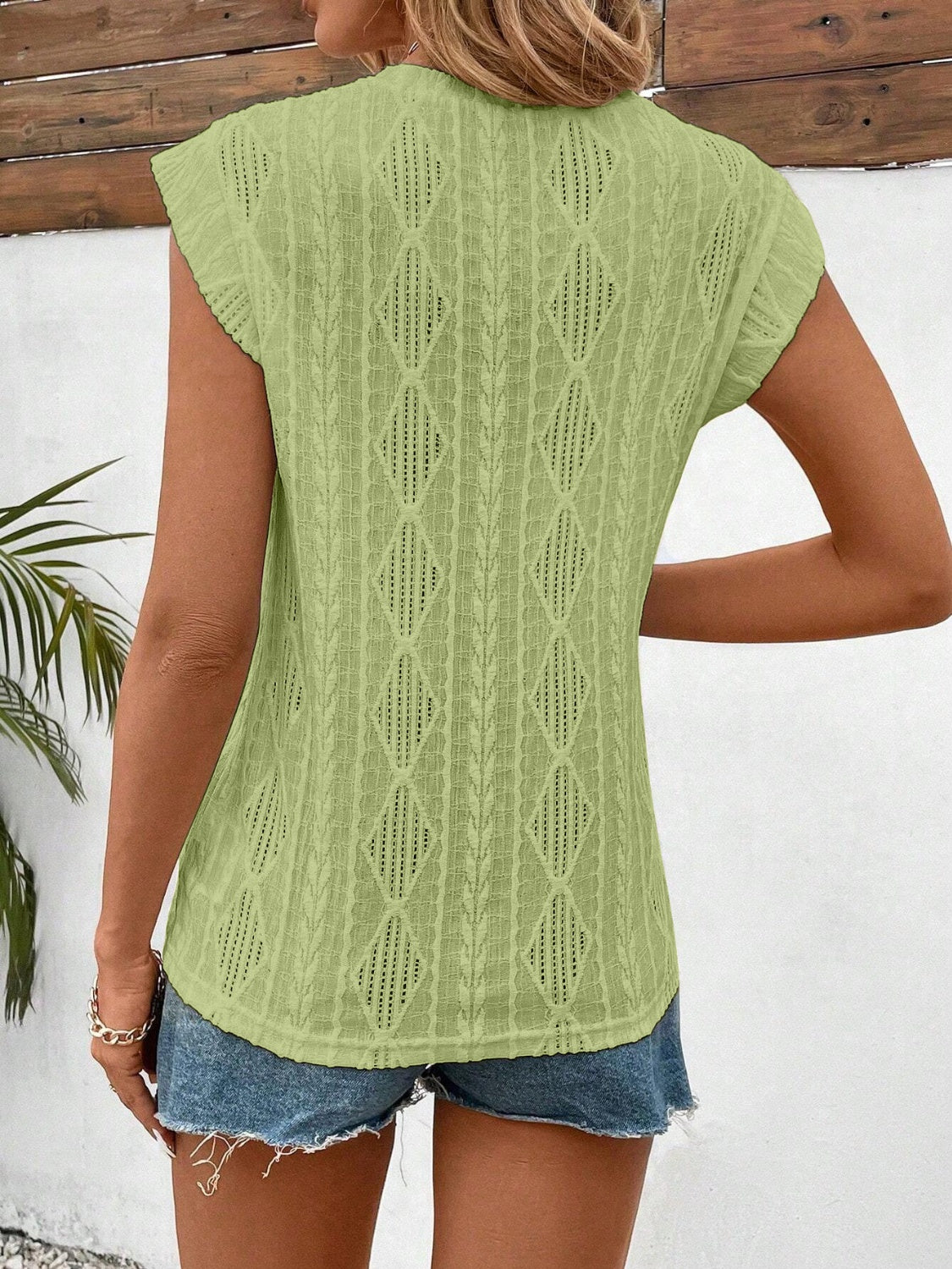 Openwork Round Neck Cap Sleeve Top - Charming Charlie