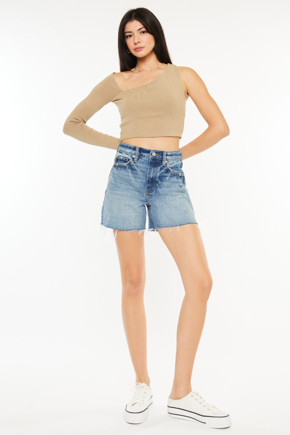 Kancan Full Size Raw Hem High Waist Denim Shorts - Charming Charlie