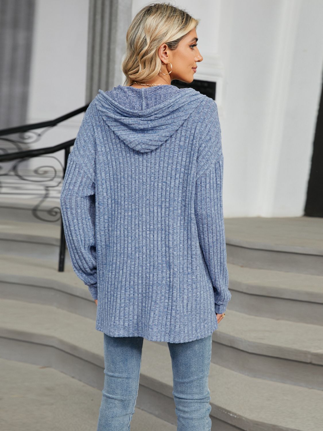 Half Button Long Sleeve Hooded Top - Charming Charlie