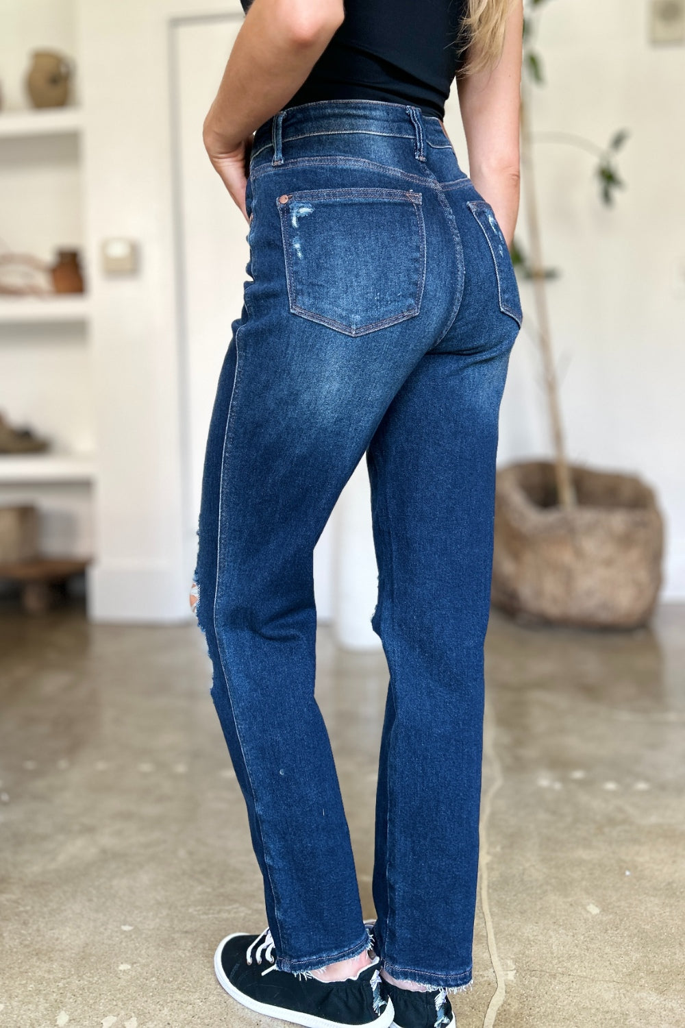 Judy Blue Full Size High Waist Rigid Magic Heavy Destroy Straight Jeans - Charming Charlie