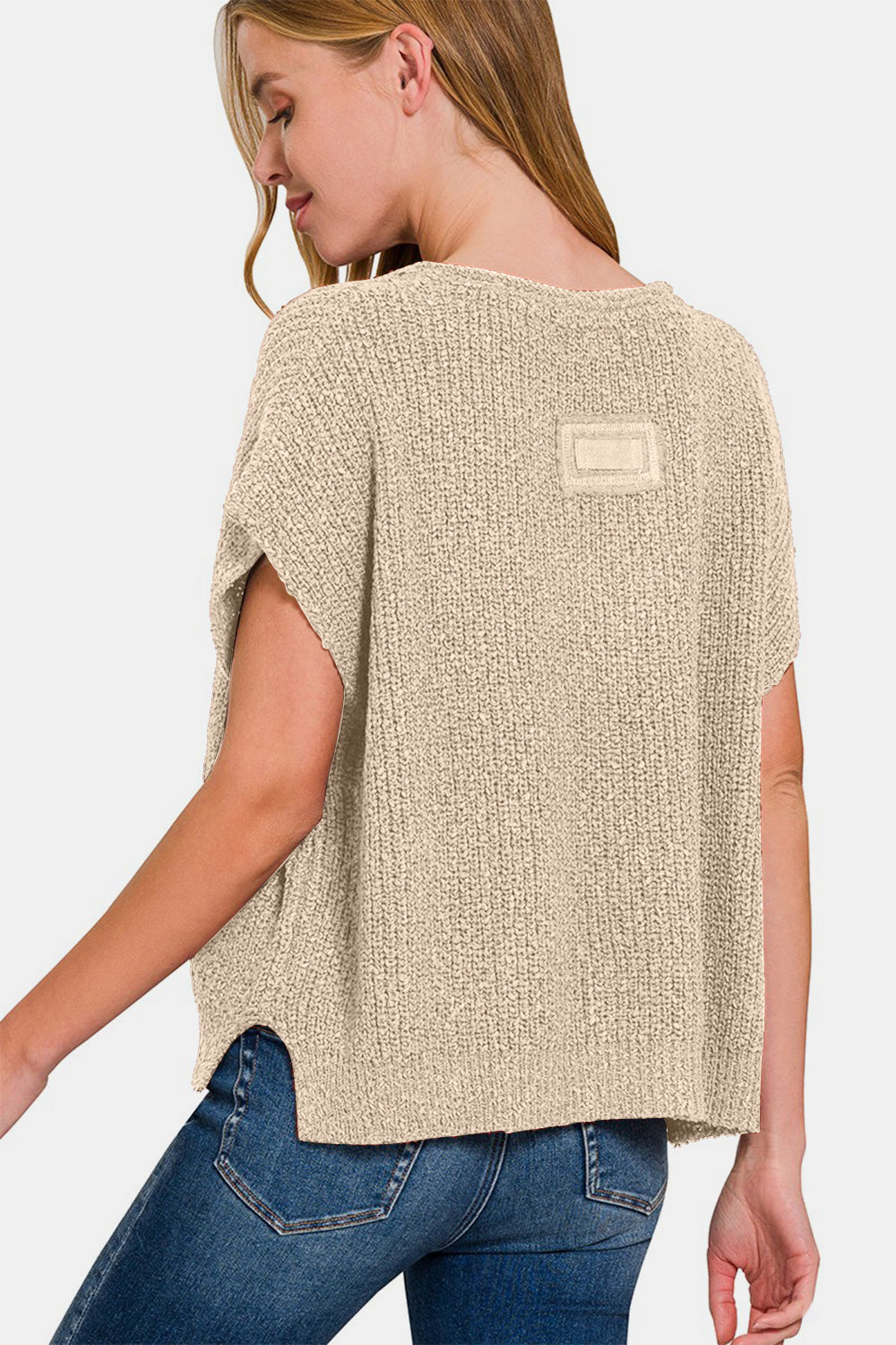 Zenana Short Sleeve Side Slit Sweater - Charming Charlie