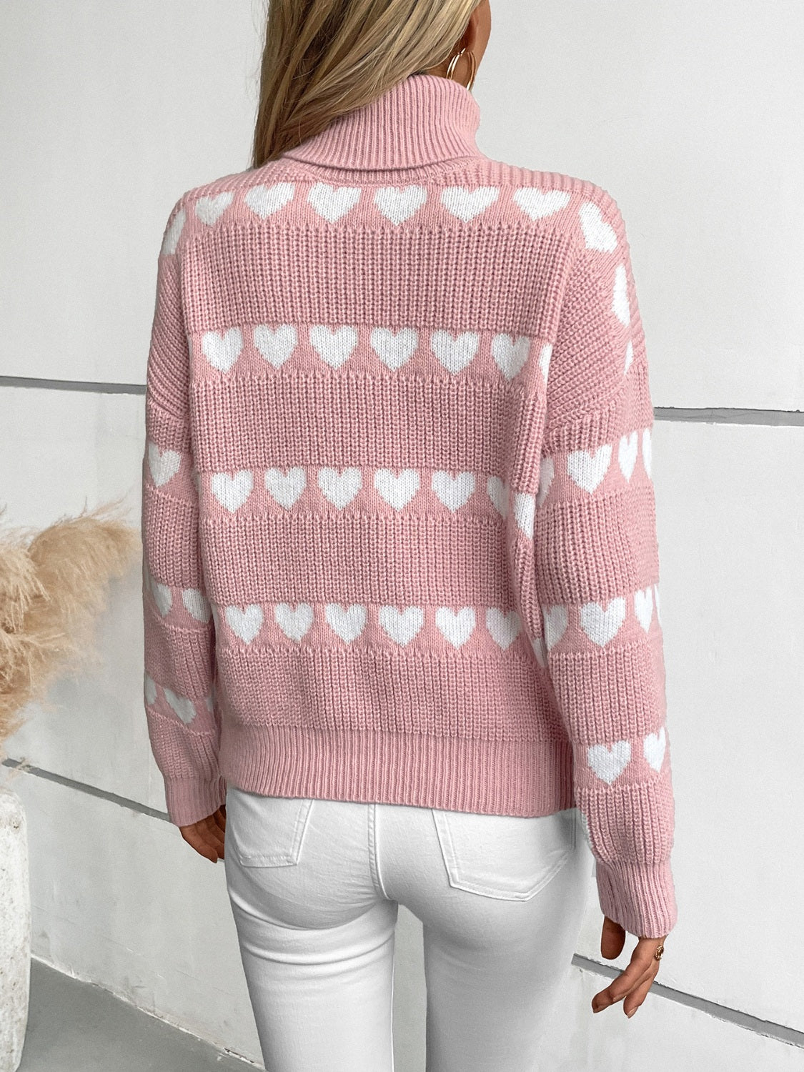 Heart Turtleneck Dropped Shoulder Sweater - Charming Charlie