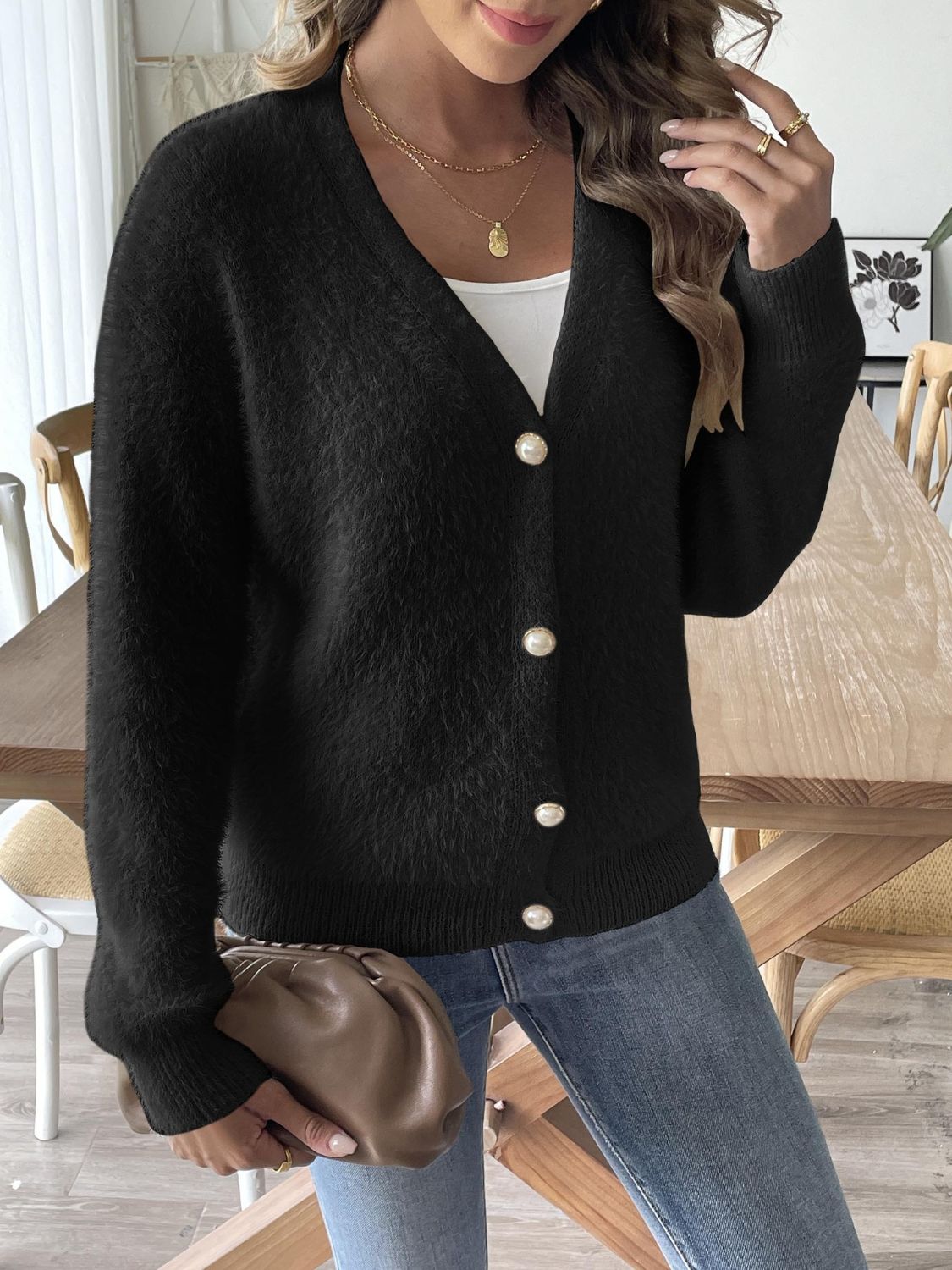 Button Up V-Neck Long Sleeve Cardigan - Charming Charlie