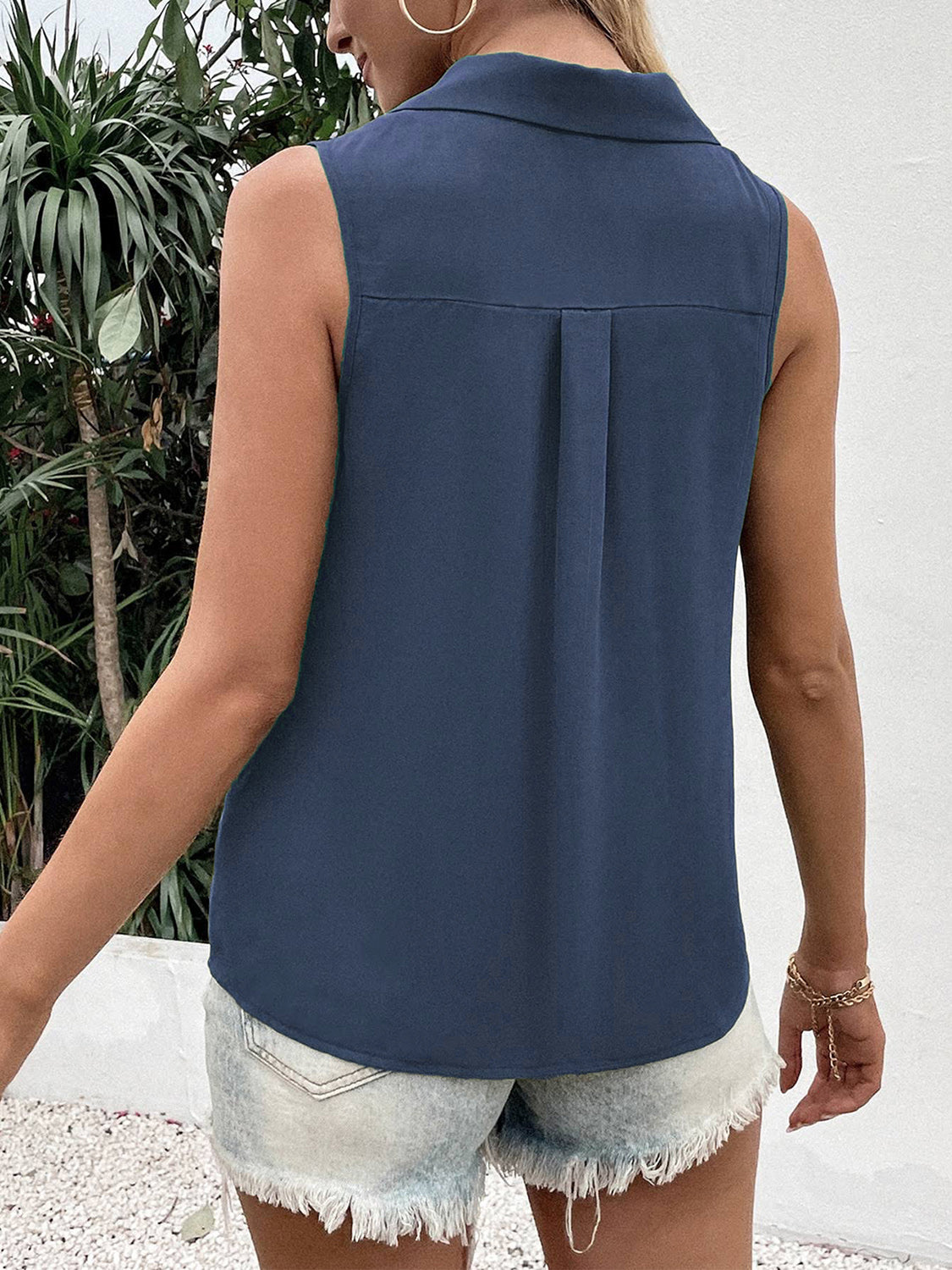Full Size Johnny Collar Button Up Tank - Charming Charlie