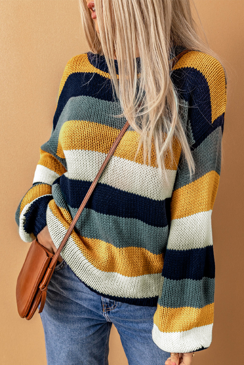 Color Block Round Neck Dropped Shoulder Sweater - Charming Charlie