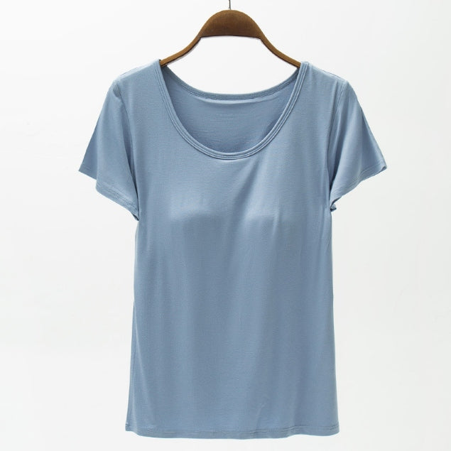 Round Neck Modal T-Shirt with Bra - Charming Charlie