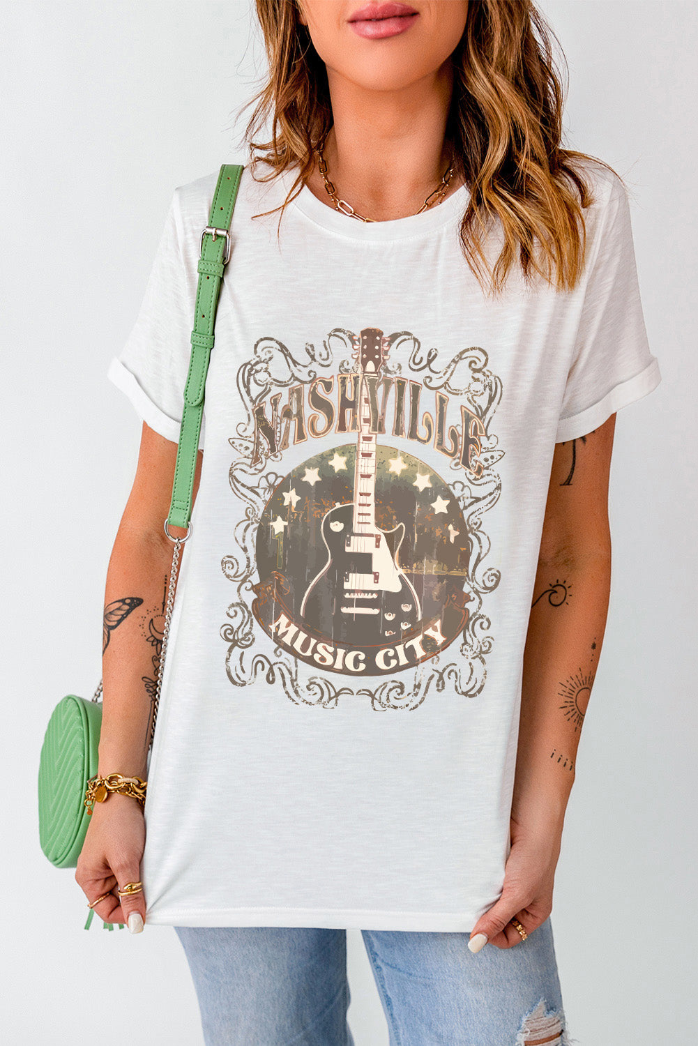 Guitar Graphic Round Neck Short Sleeve T-Shirt - Charming Charlie