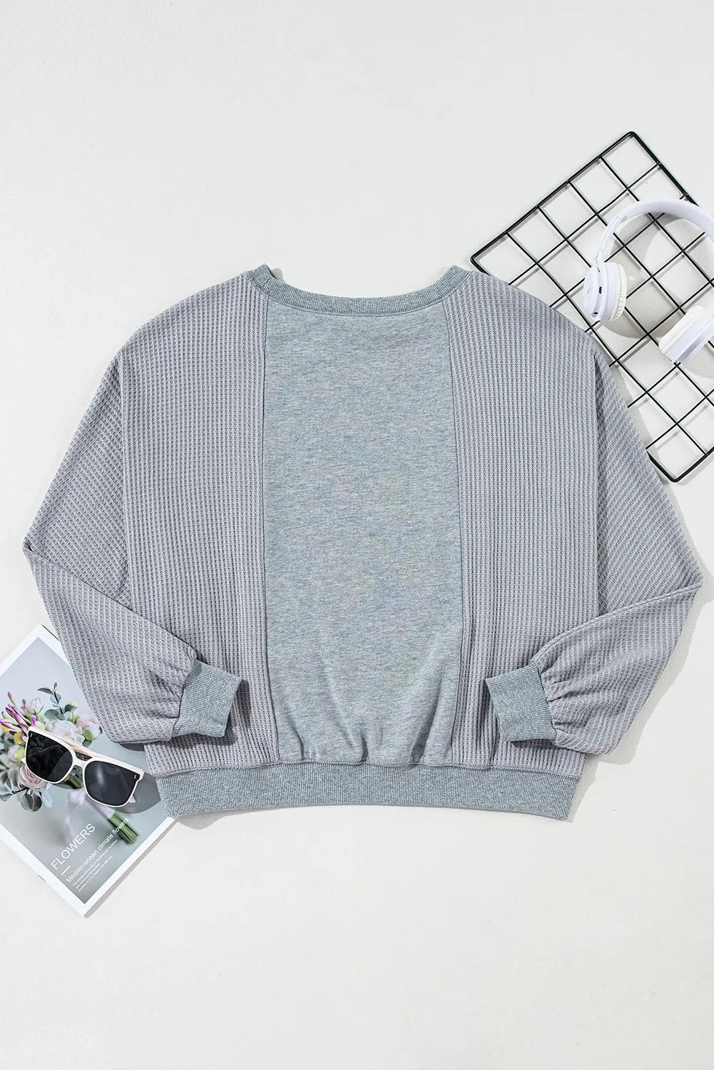 Waffle-Knit Round Neck Long Sleeve Top - Charming Charlie