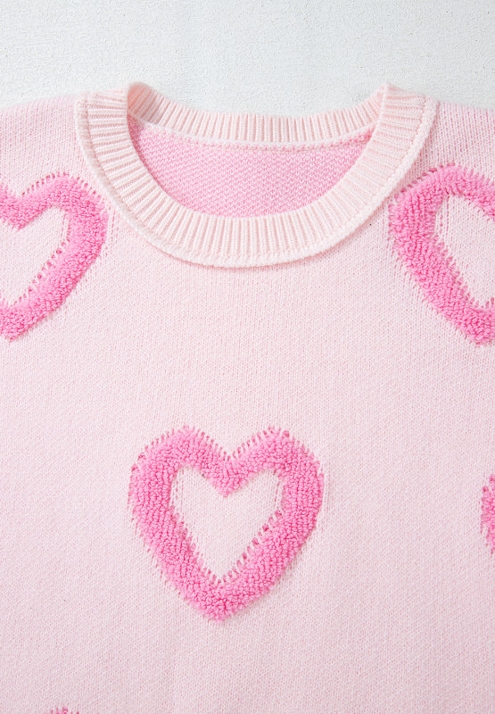 High-Low Heart Round Neck Long Sleeve Sweater - Charming Charlie