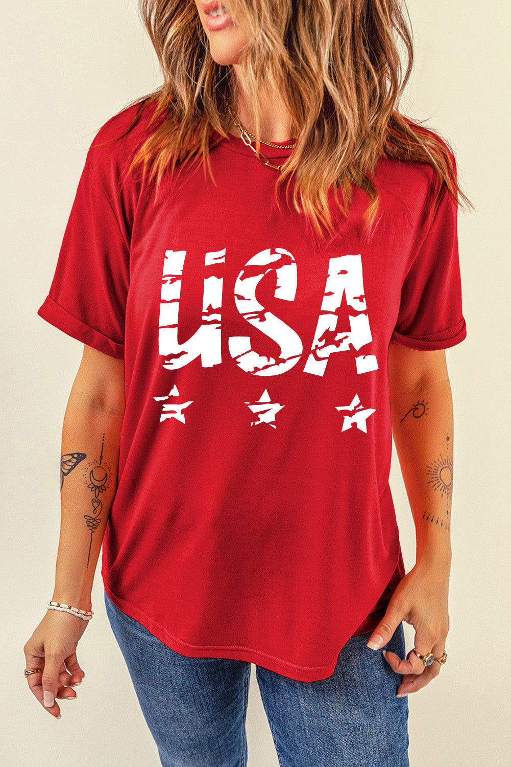 USA Round Neck Short Sleeve T-Shirt - Charming Charlie