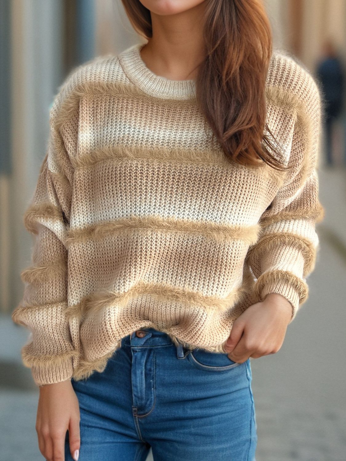 Gradient Round Neck Dropped Shoulder Sweater - Charming Charlie