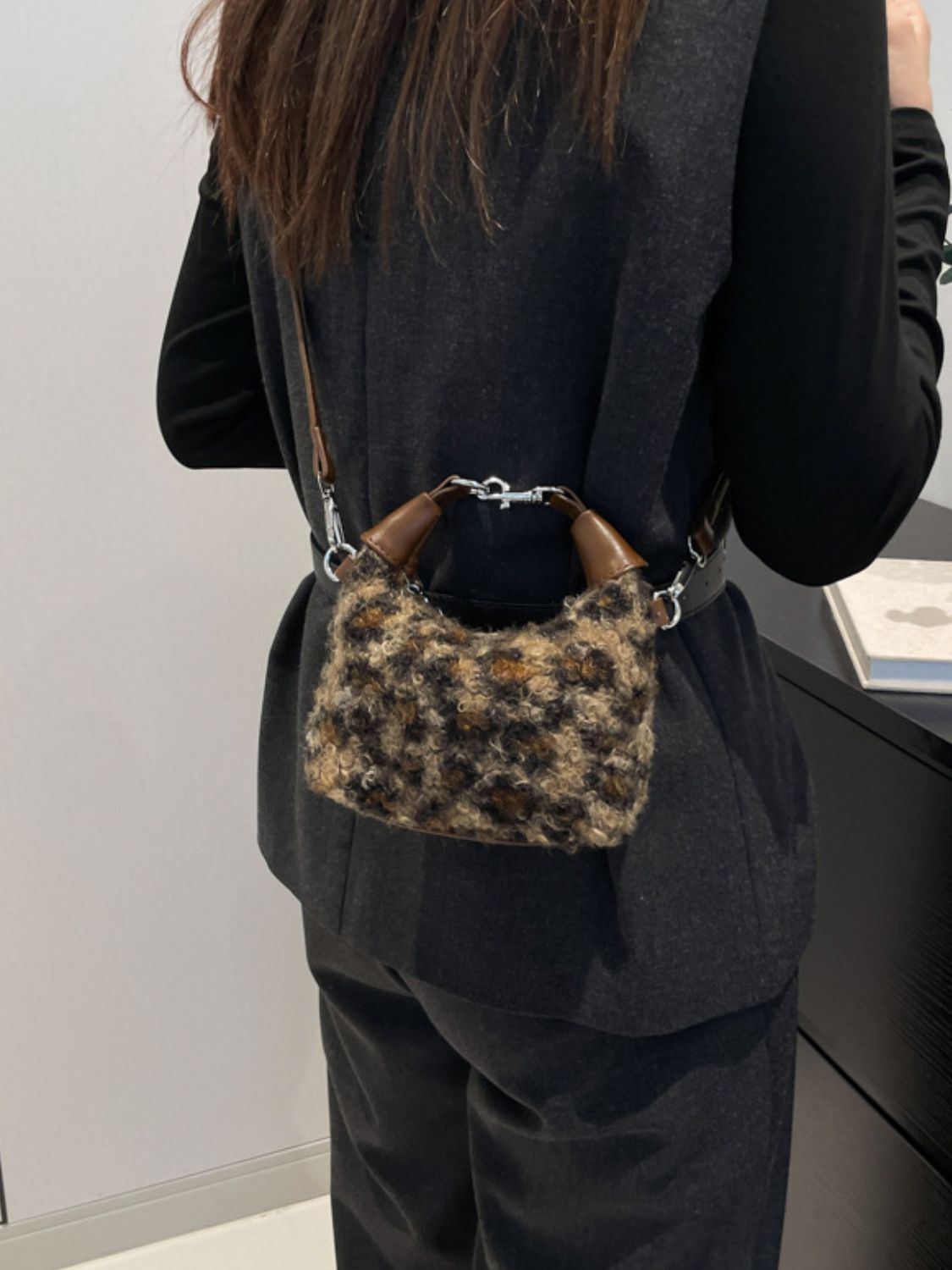 Fuzzy Polyester Mini Handbag with Zipper - Charming Charlie