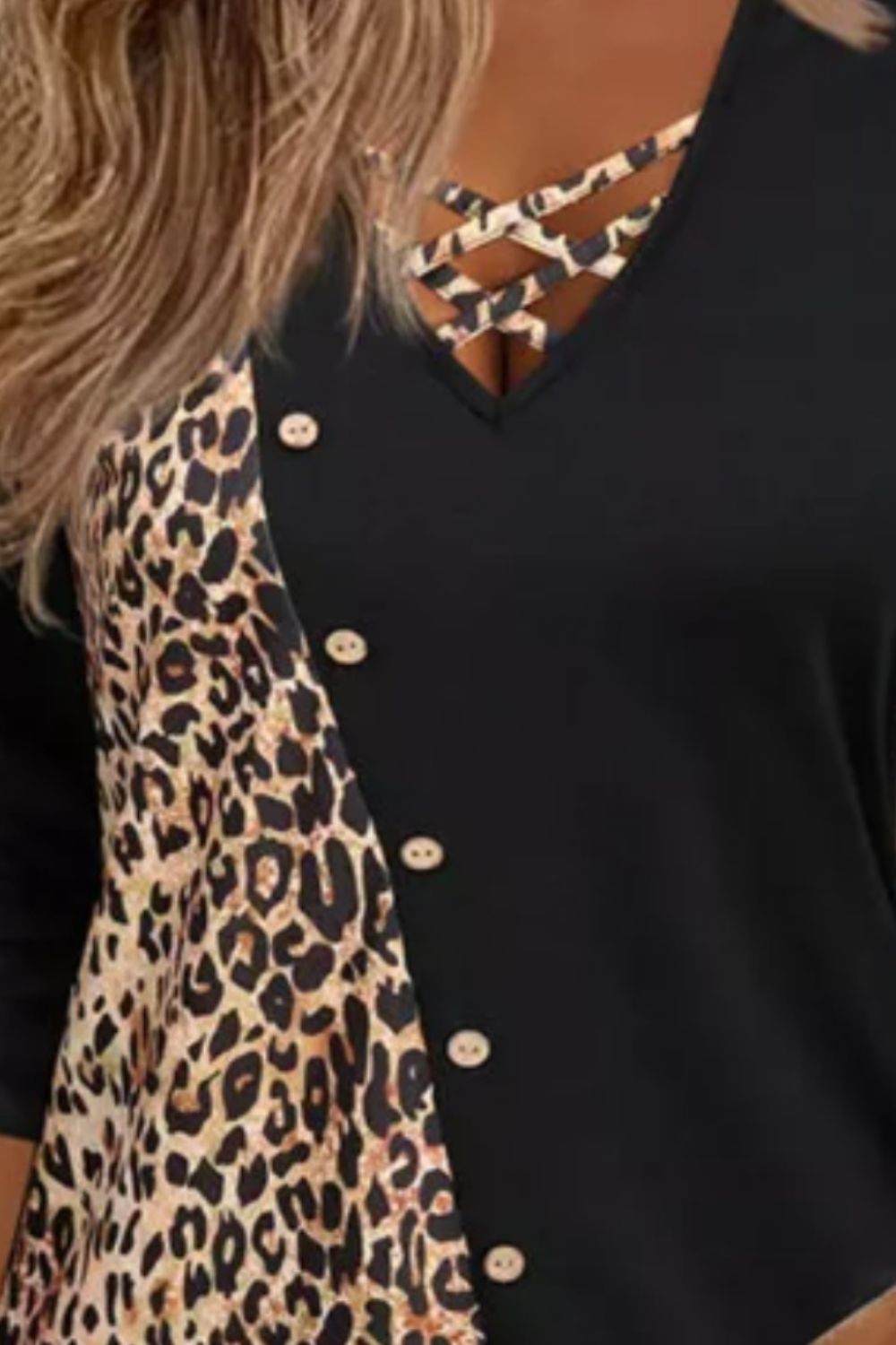 Crisscross Leopard V-Neck Long Sleeve T-Shirt - Charming Charlie