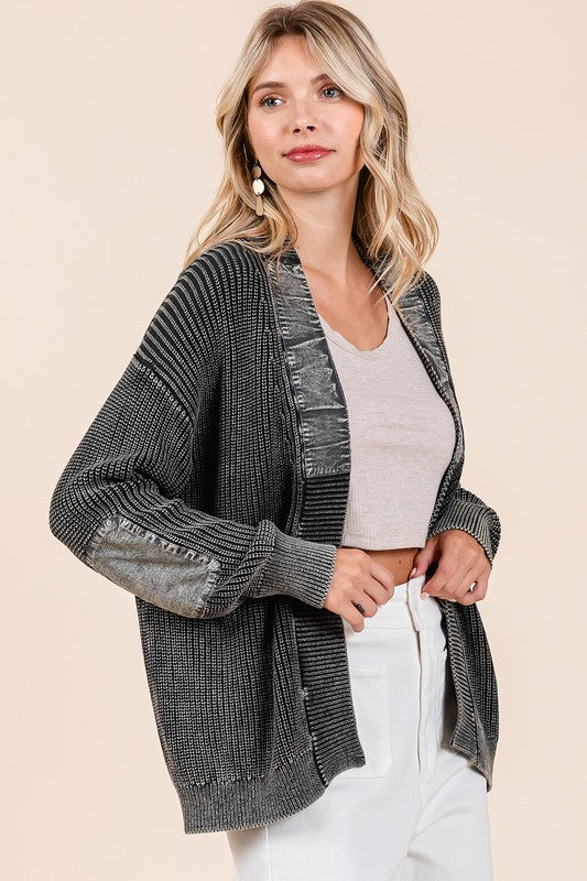 Mittoshop Contrast Patch Open Front Mineral Wash Cardigan - Charming Charlie