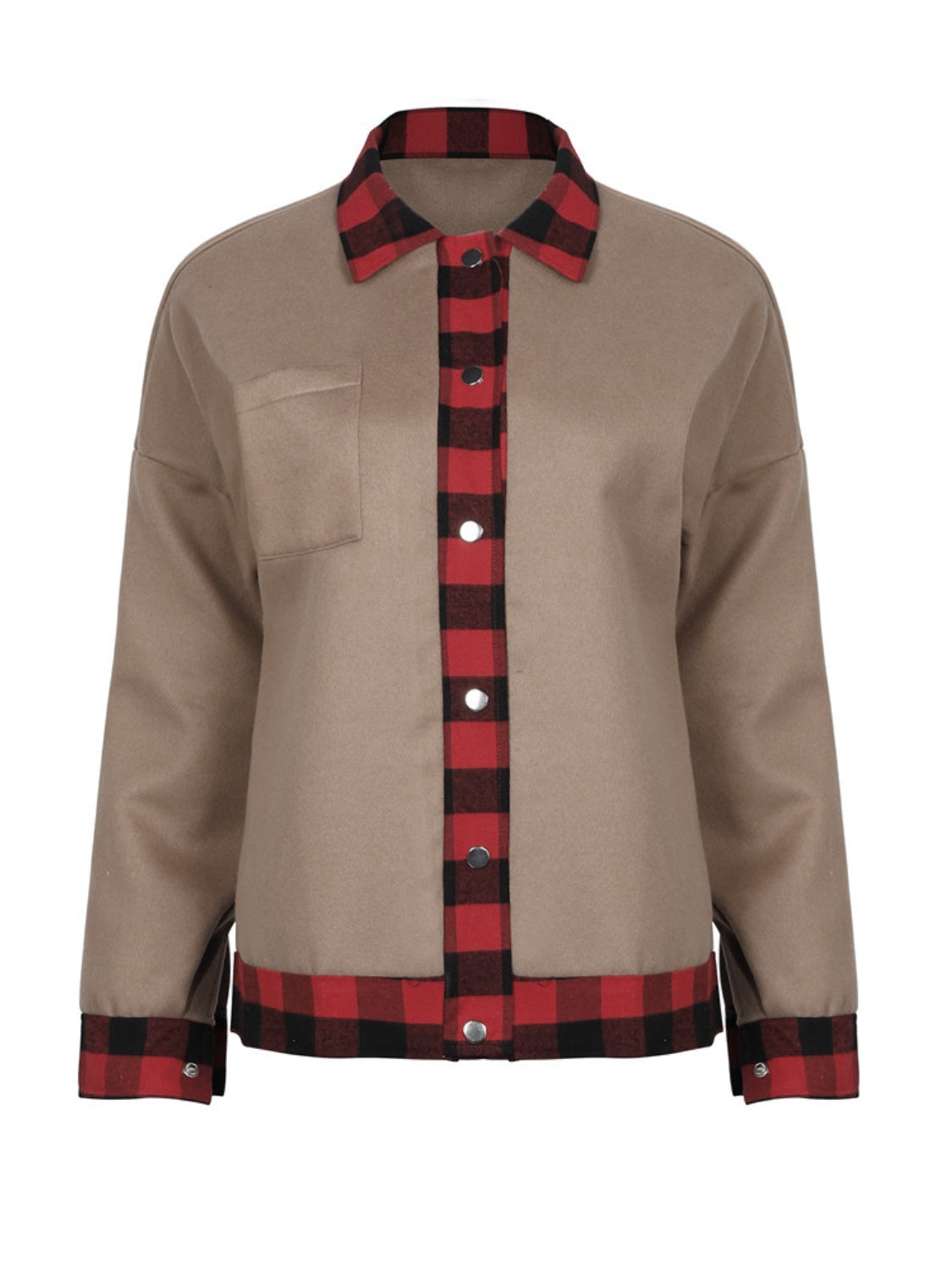 Plaid Trim Long Sleeve Jacket - Charming Charlie