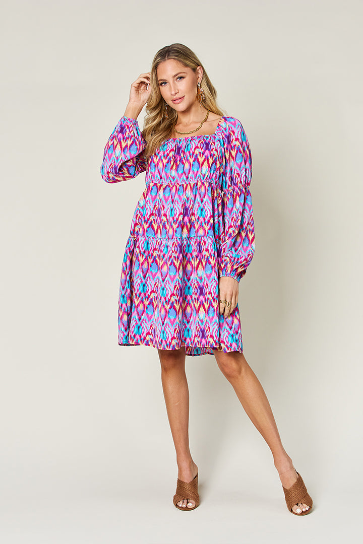 Double Take Full Size Printed Long Sleeve Dress - Charming Charlie