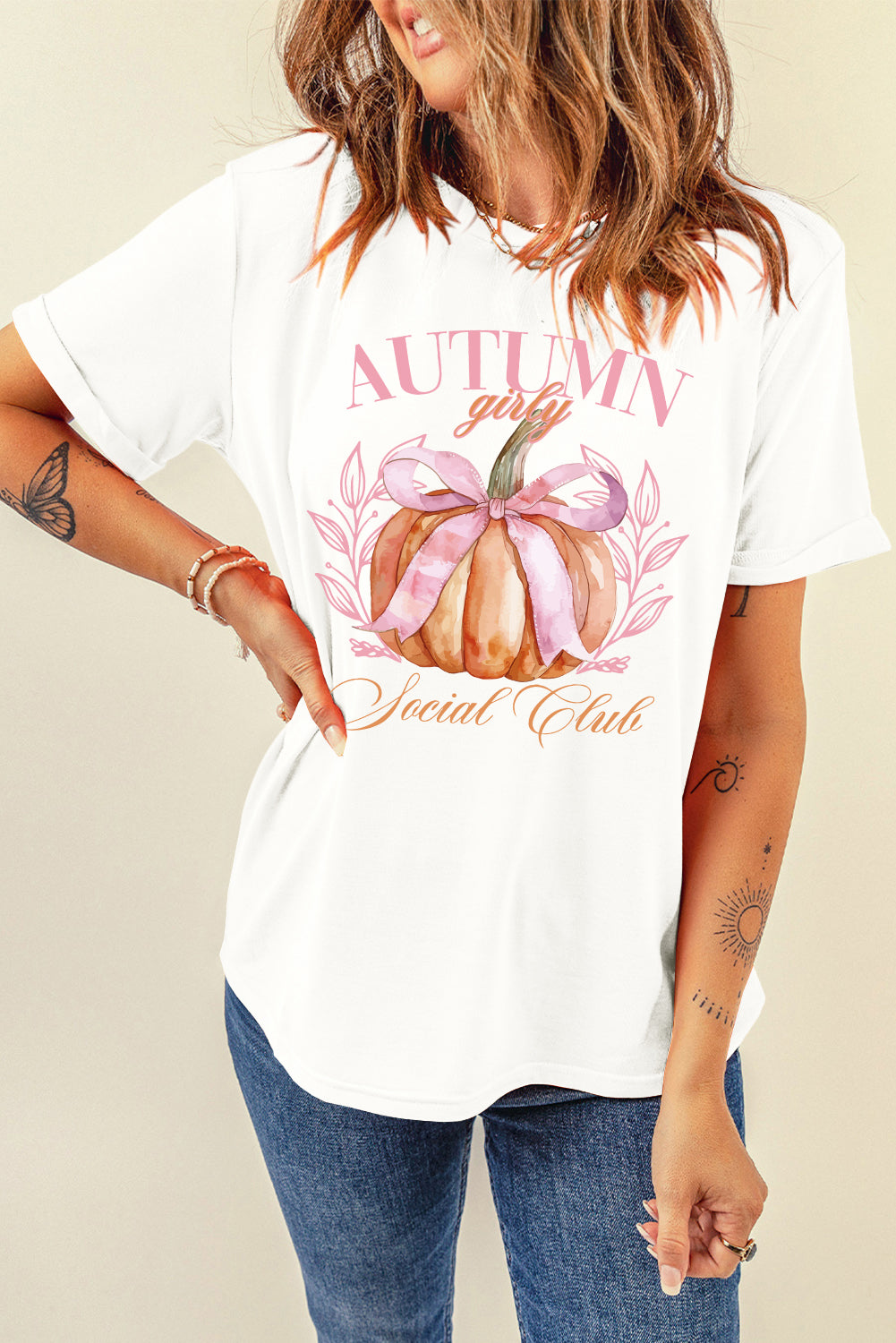 Pumpkin Graphic Round Neck Short Sleeve T-Shirt - Charming Charlie