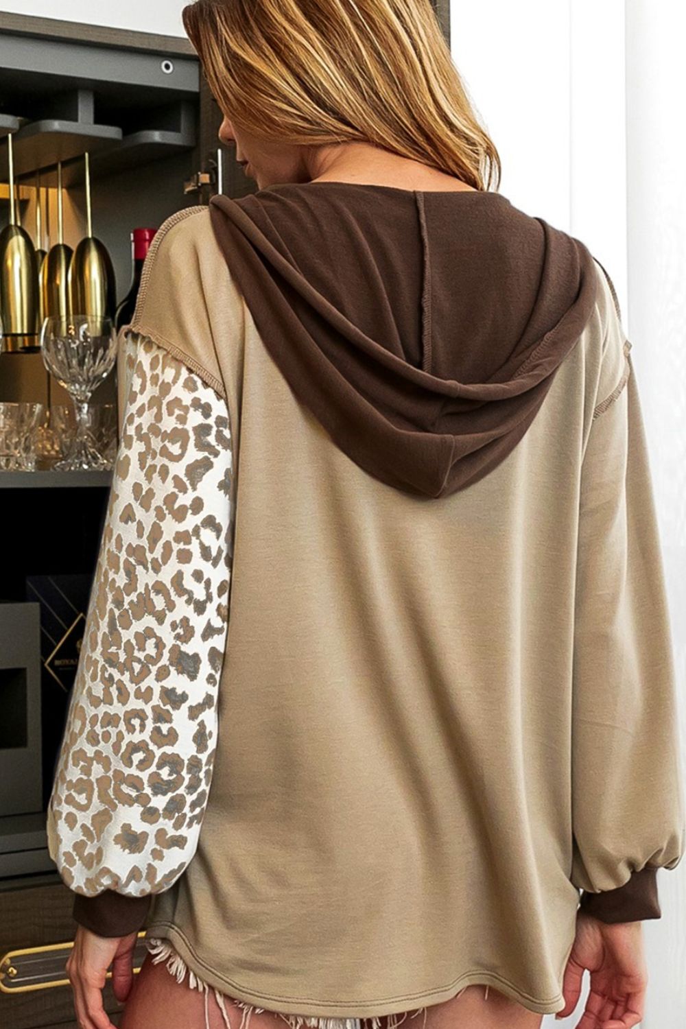 Leopard Drawstring Chest Pocket Hoodie - Charming Charlie