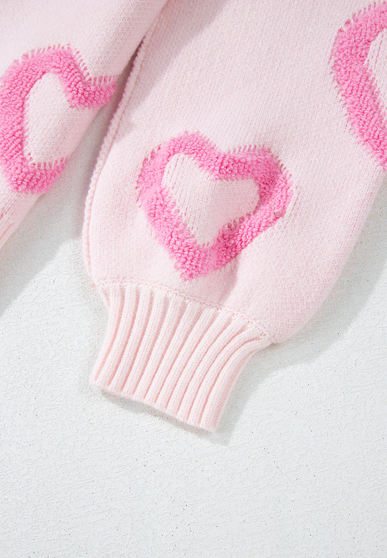 High-Low Heart Round Neck Long Sleeve Sweater - Charming Charlie
