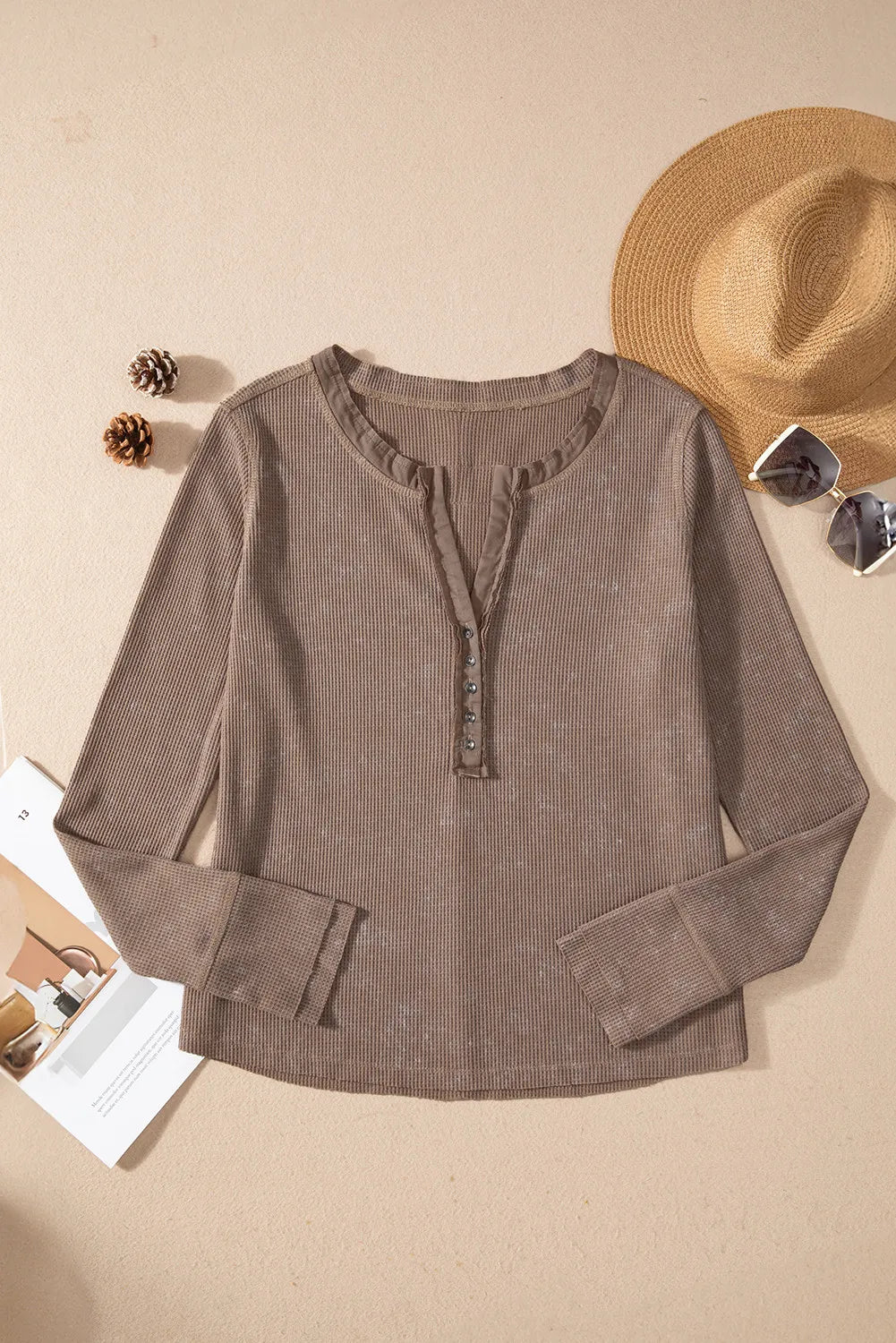 Notched Long Sleeve Top - Charming Charlie