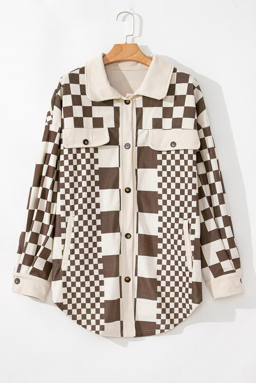 Plus Size Checkered Button Up Long Sleeve Jacket - Charming Charlie