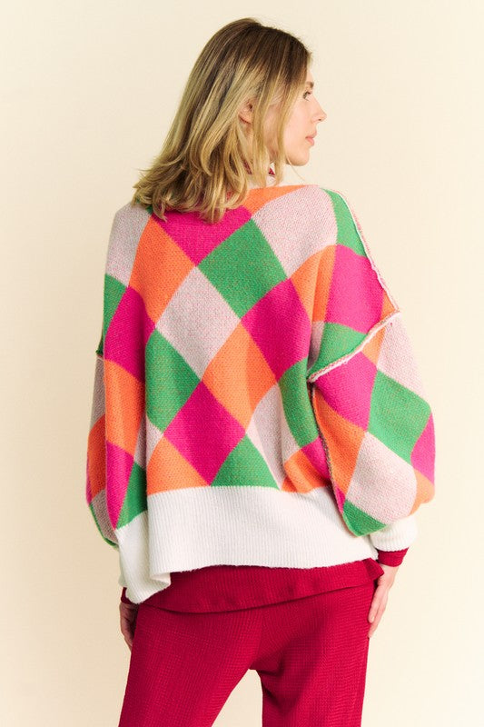 Davi & Dani Exposed Seam Color Block Dropped Shoulder Sweater - Charming Charlie
