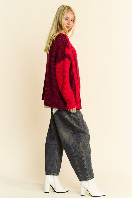 Davi & Dani Cable-Knit Color Block Open Front Cardigan - Charming Charlie