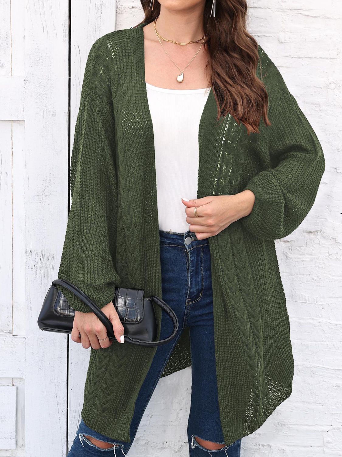 Cable-Knit Open Front Long Sleeve Cardigan - Charming Charlie