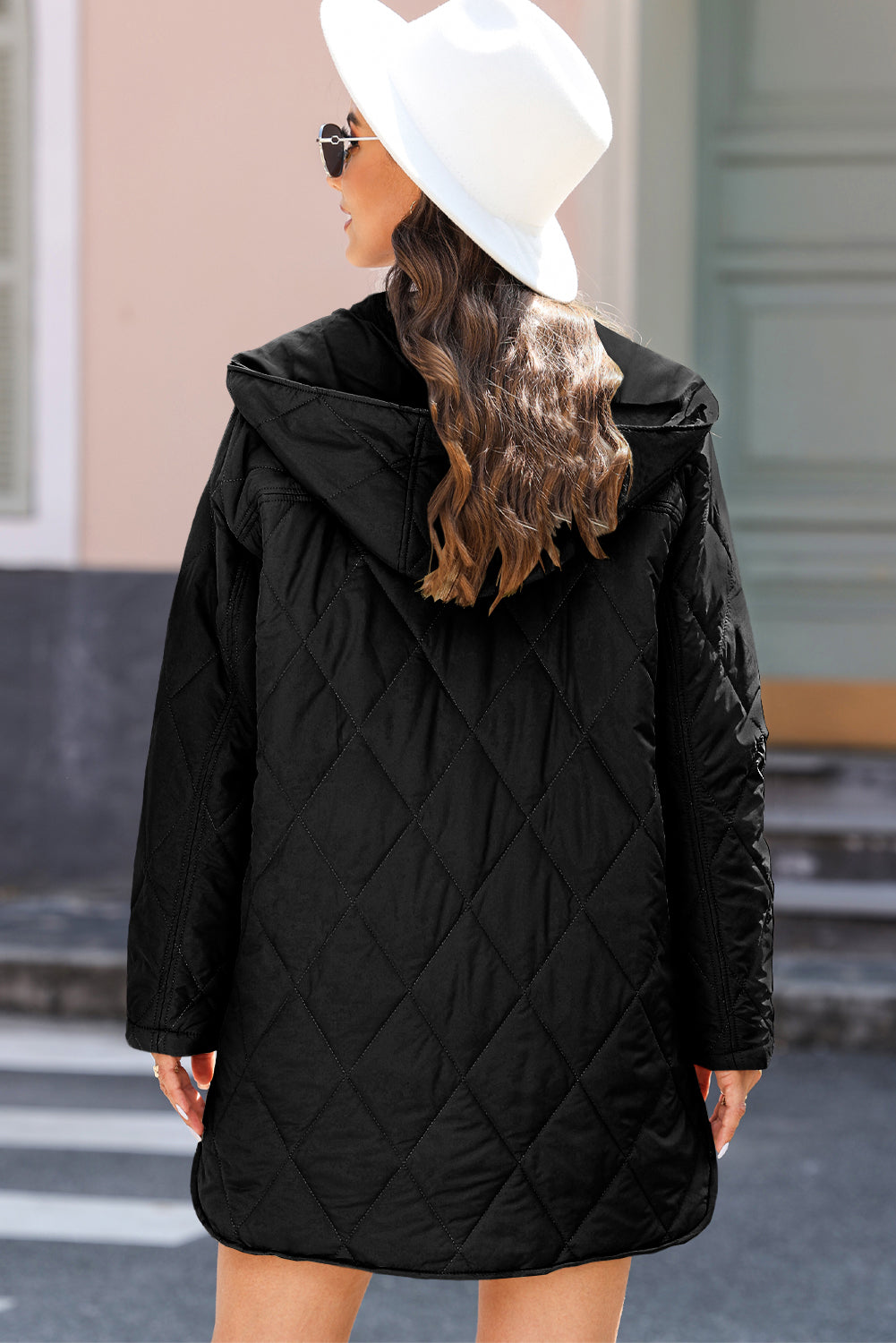 Snap Down Long Sleeve Quilted Winter Coat - Charming Charlie