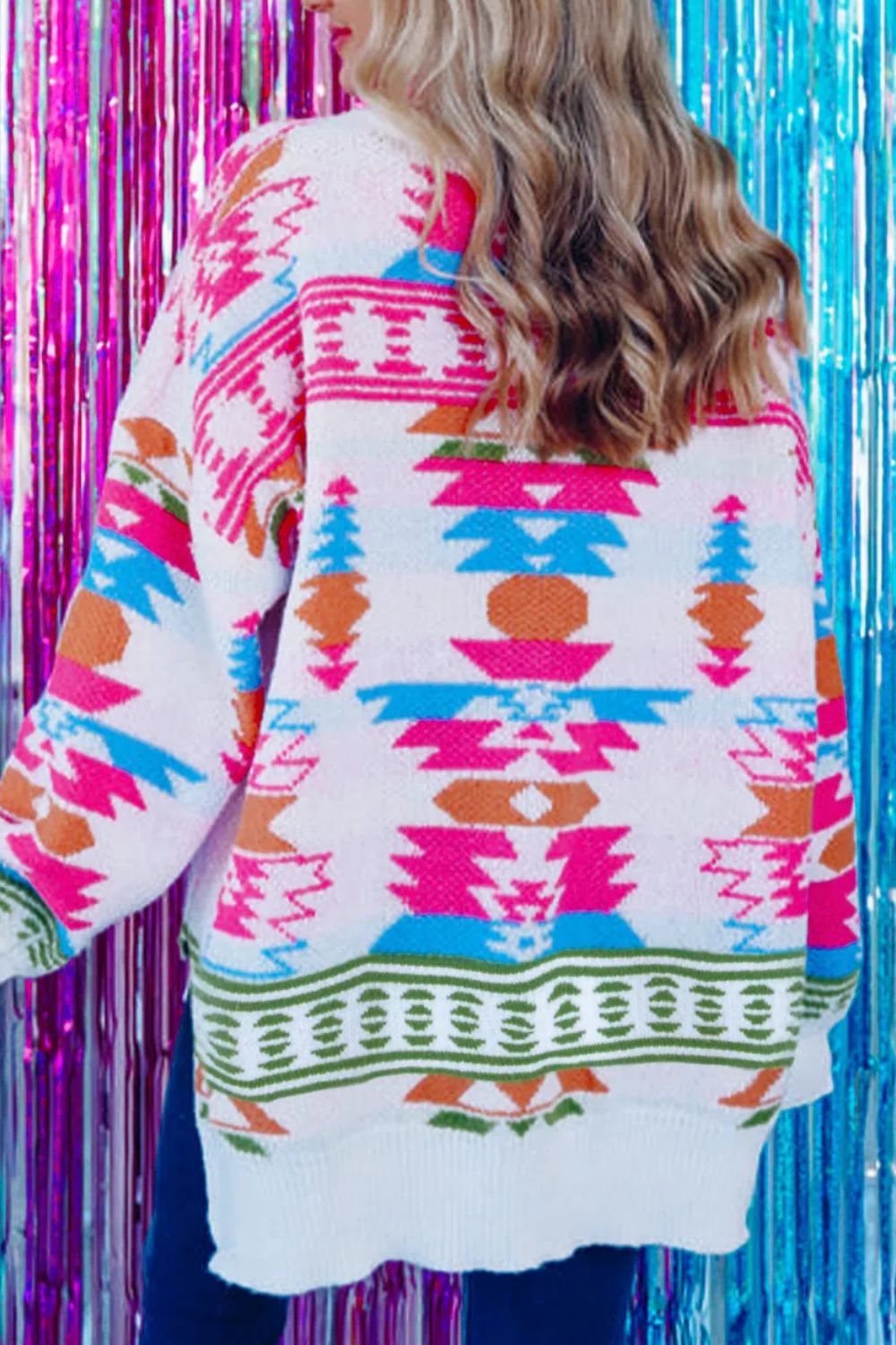 Geometric V-Neck Long Sleeve Sweater - Charming Charlie