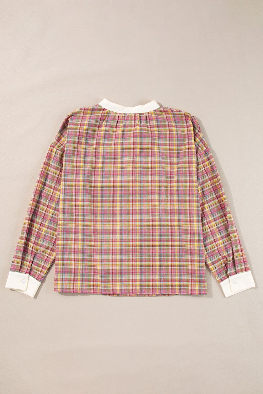 Mulit-Color Plaid Round Neck Long Sleeve Blouse - Charming Charlie