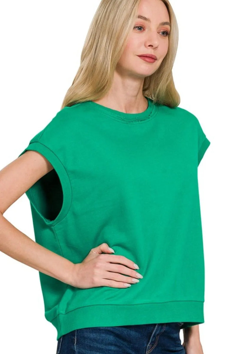 Zenana French Terry Round Neck Cap Sleeve T-Shirt – Charming Charlie