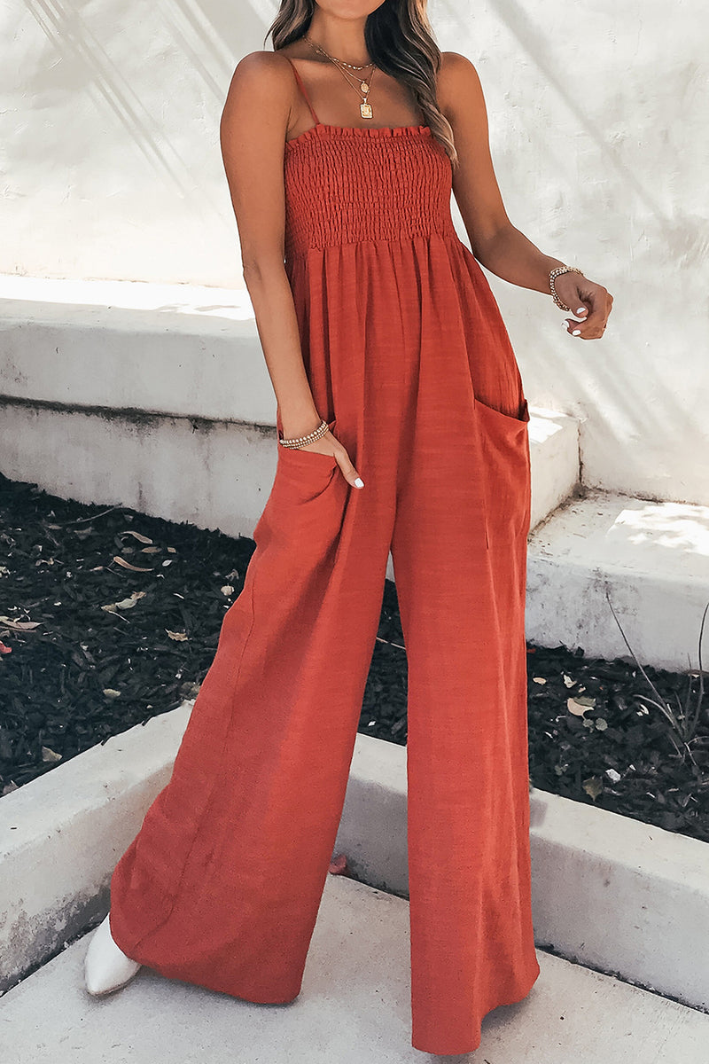 Wide Leg Smocked Jumpsuit [Royal Blue]