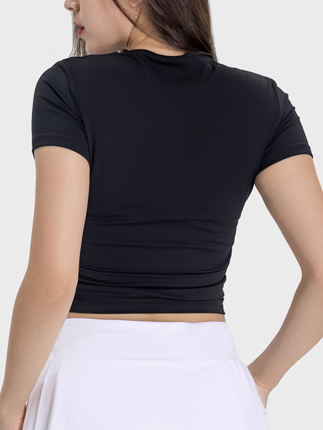 Ruched Round Neck Short Sleeve Active T-Shirt - Charming Charlie