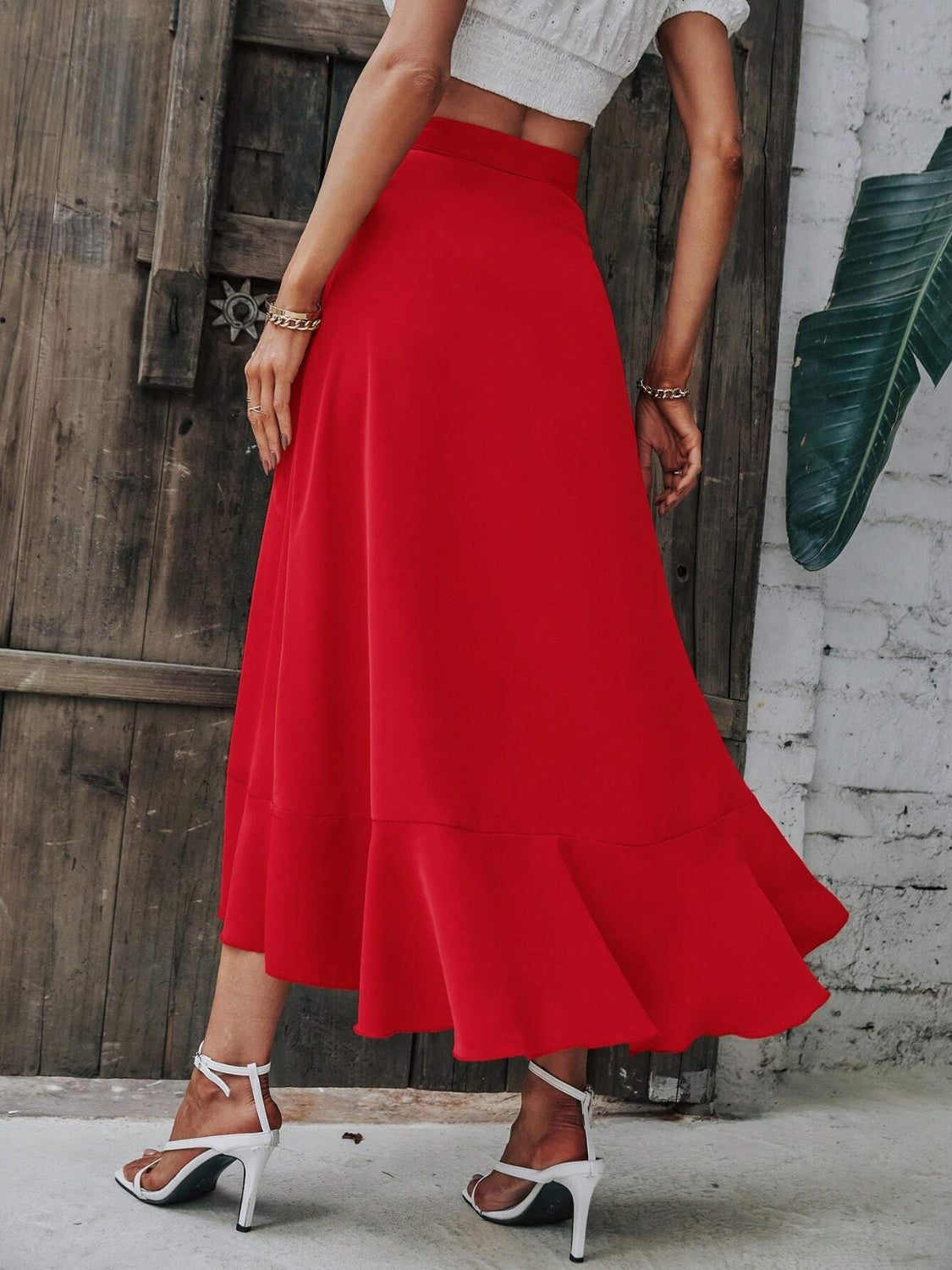 Tied Ruffled Midi Skirt - Charming Charlie