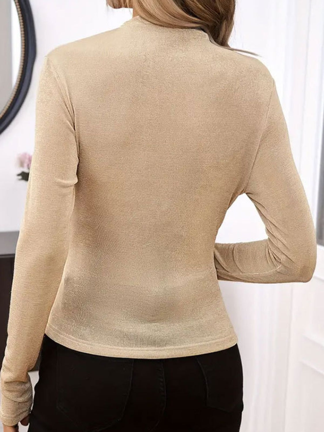 Ruched Mock Neck Long Sleeve T-Shirt - Charming Charlie