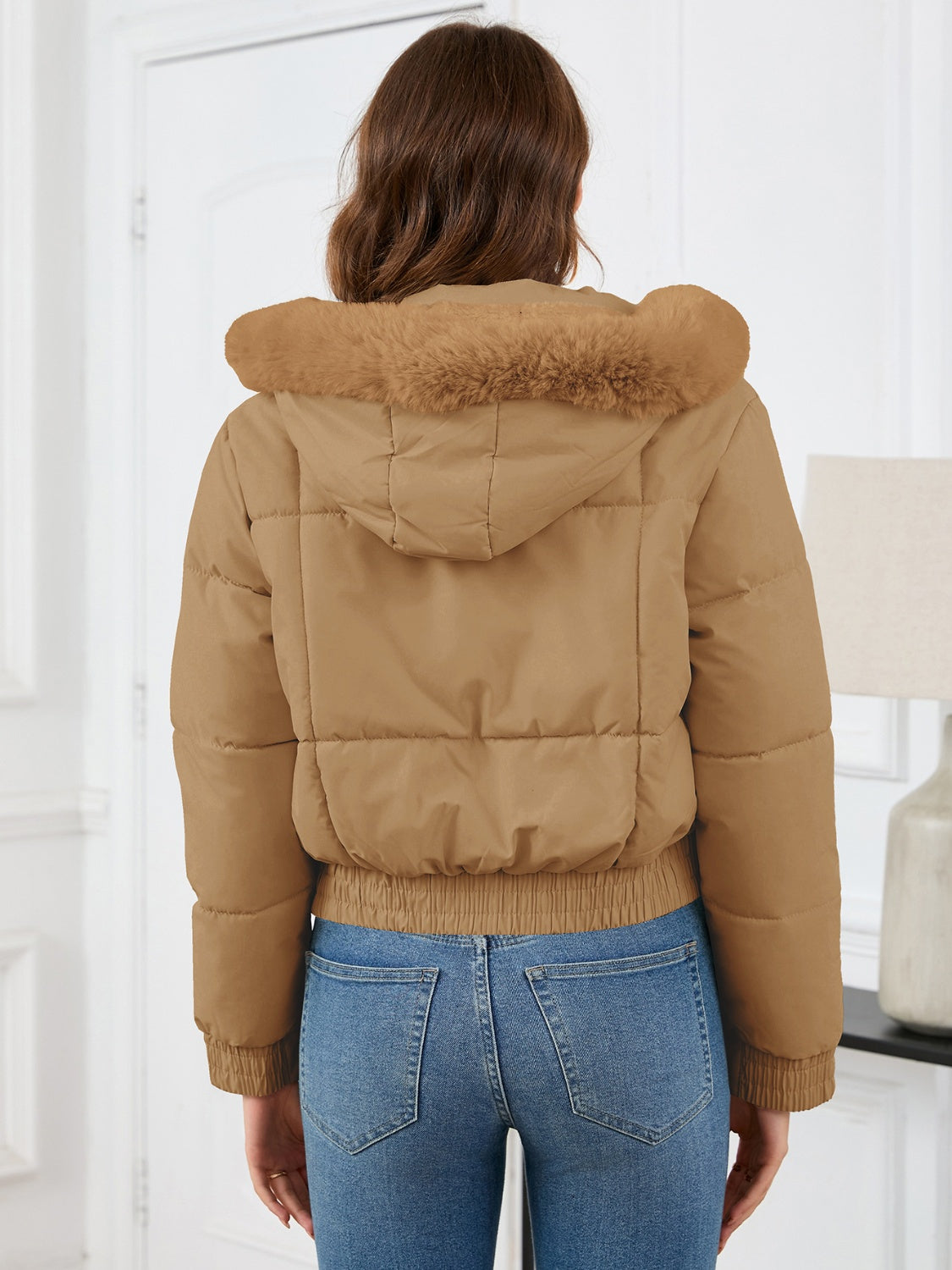 Pocketed Long Sleeve Cropped Hooded Winter Coat - Charming Charlie
