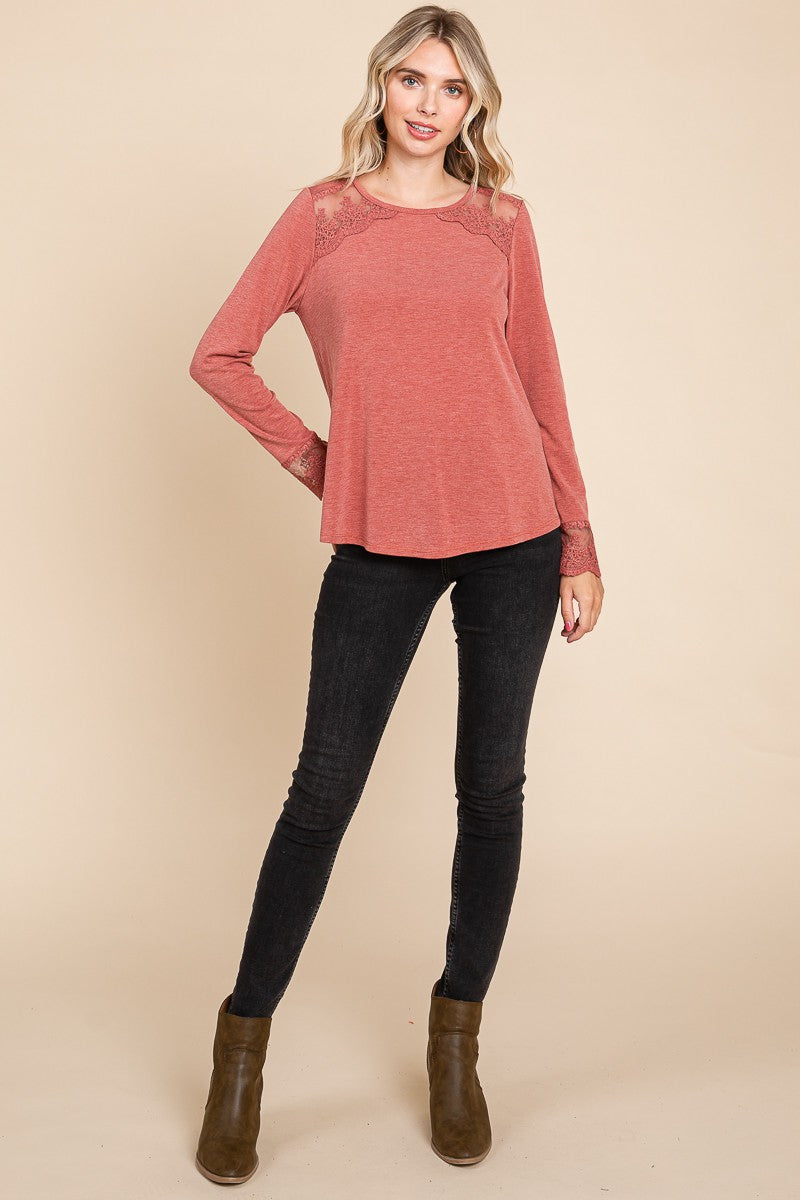 Super Lady Full Size Lace Detail Round Neck T-Shirt - Charming Charlie