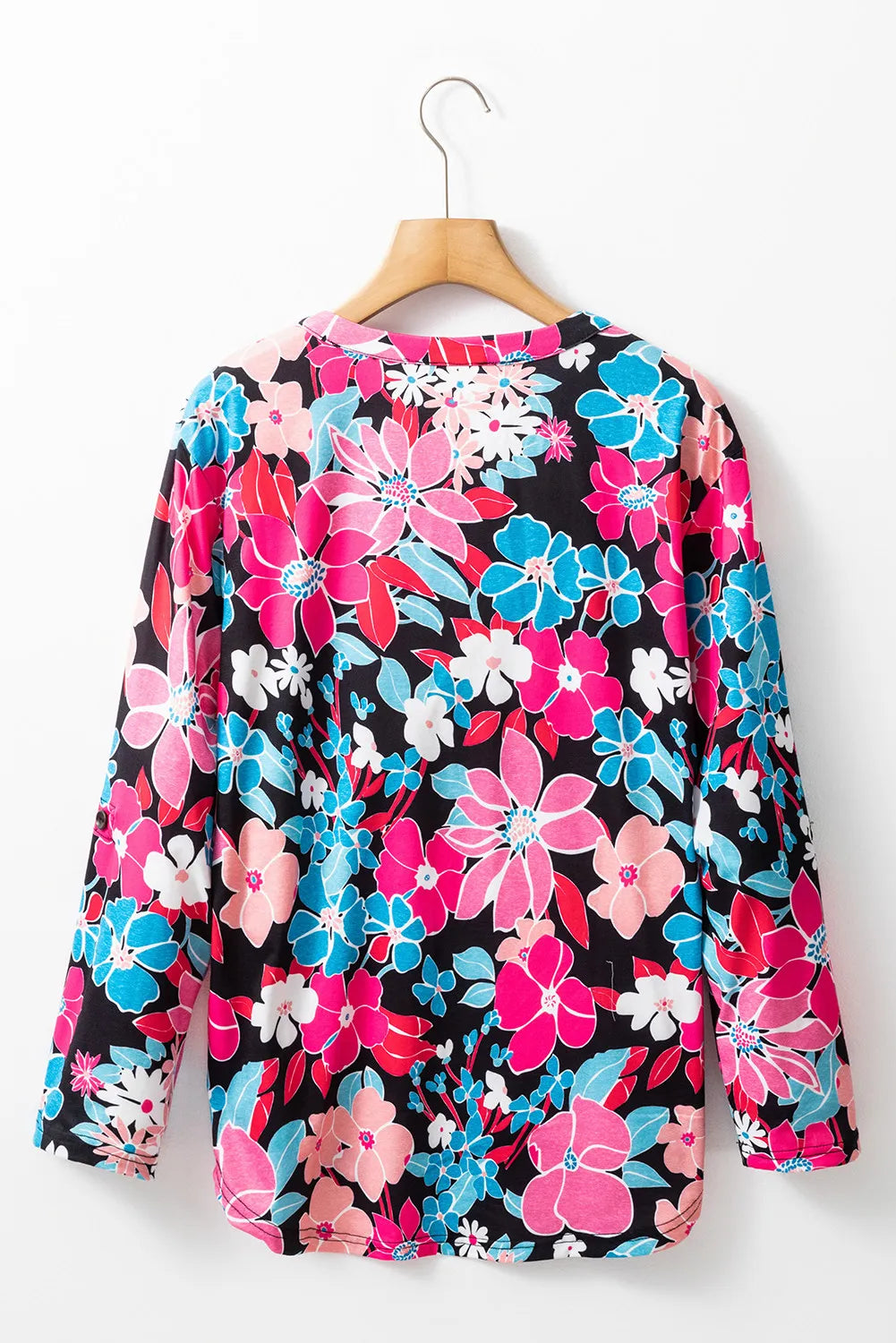 Floral Notched Long Sleeve Blouse - Charming Charlie