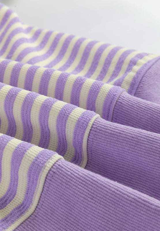 Striped Round Neck Long Sleeve Sweatshirt - Charming Charlie