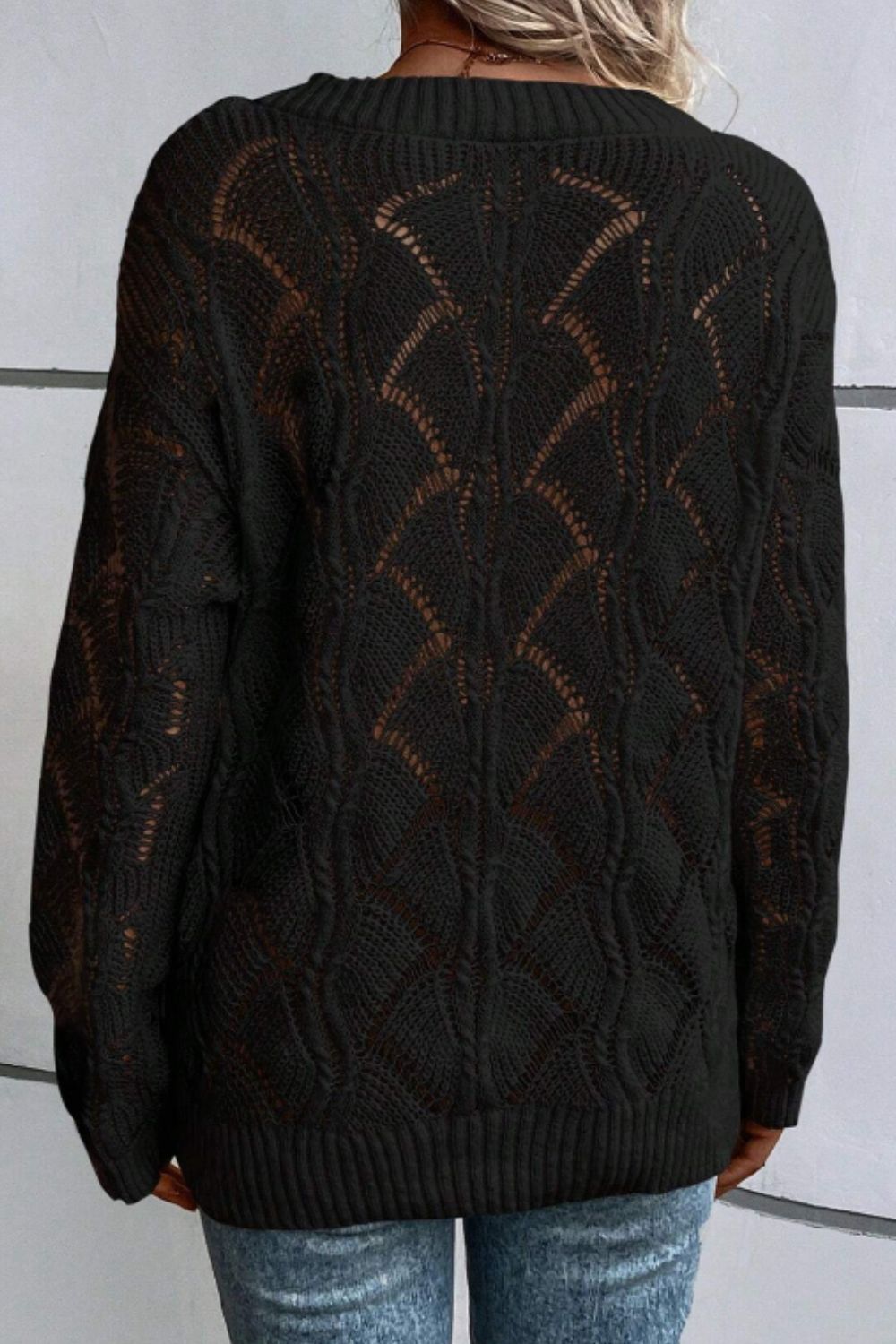 Openwork V-Neck Long Sleeve Sweater - Charming Charlie