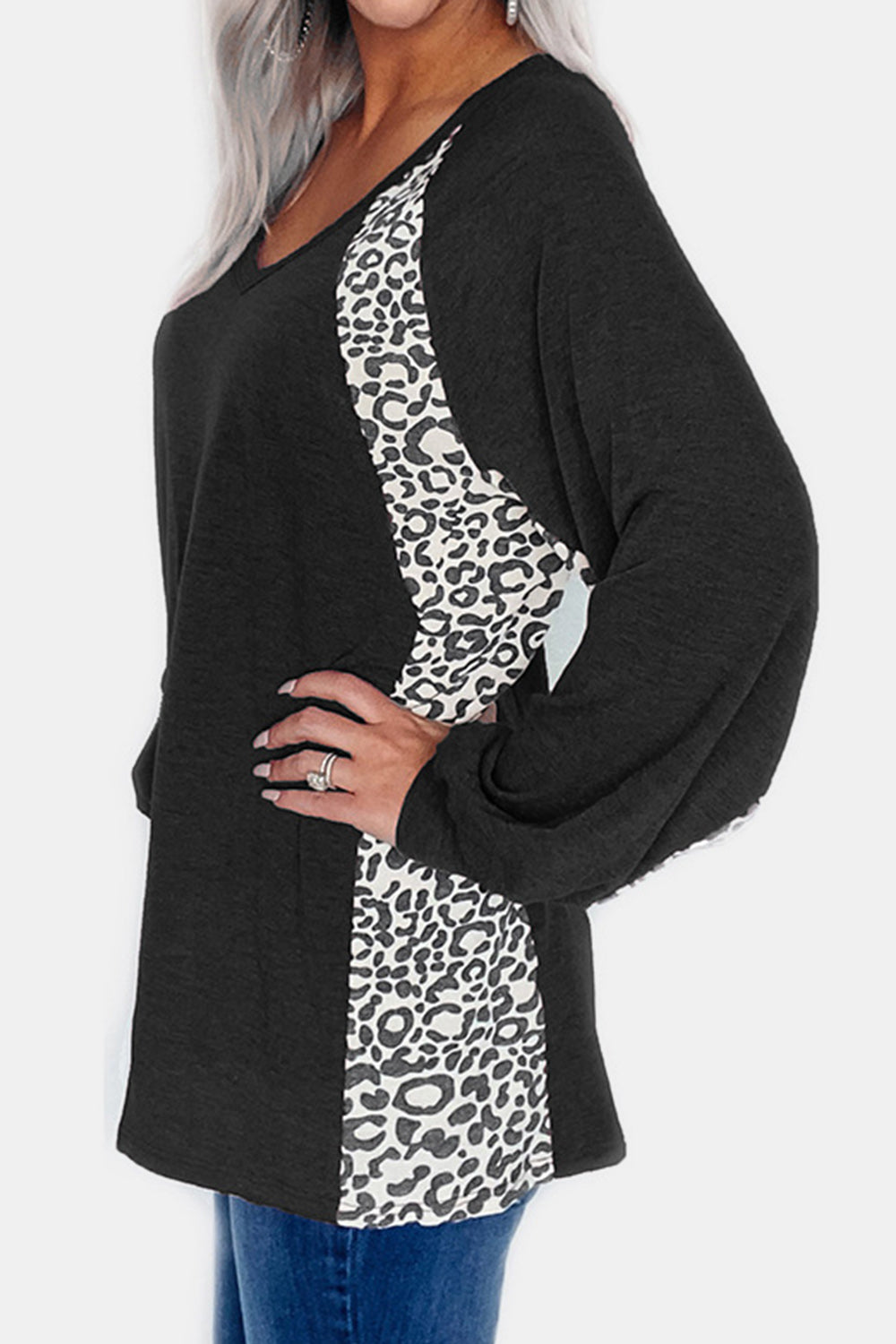 Full Size Leopard V-Neck Long Sleeve T-Shirt - Charming Charlie