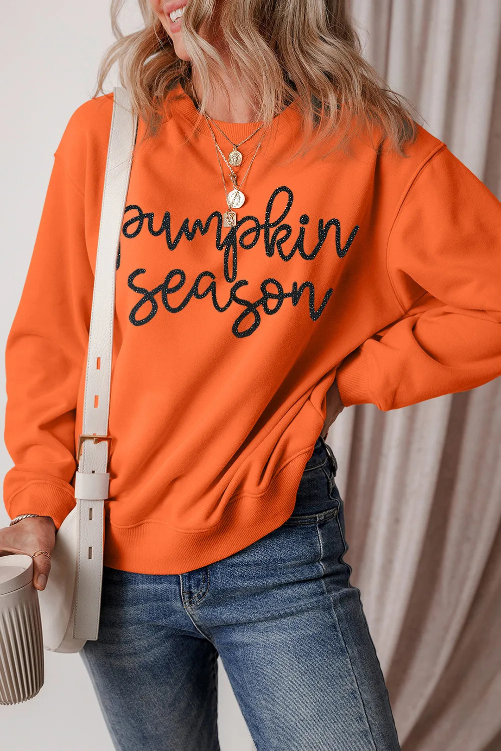 Letter Round Neck Long Sleeve Sweatshirt - Charming Charlie