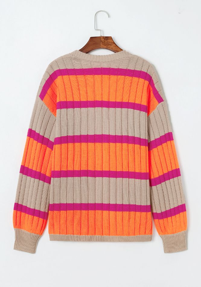 Contrast Striped Drop Shoulder Open Front Cardigan - Charming Charlie