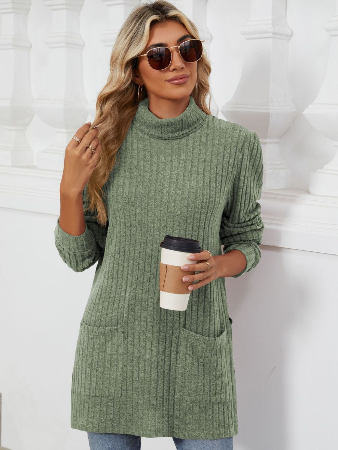 Slit Mock Neck Long Sleeve T-Shirt - Charming Charlie