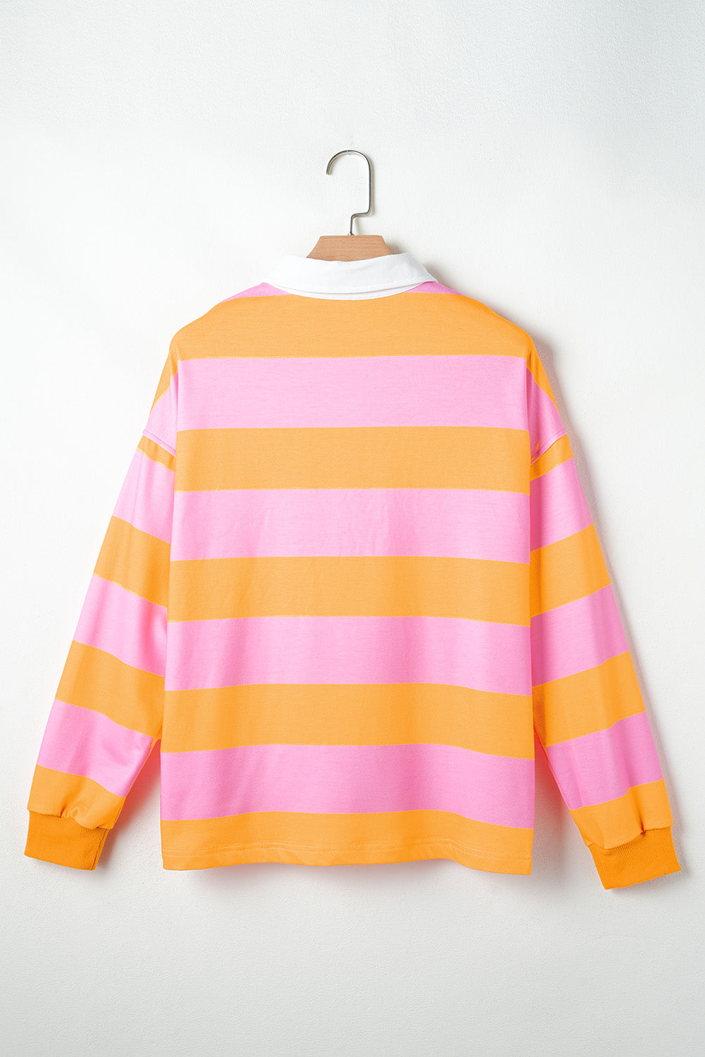 Contrast Striped Collared Neck Long Sleeve Sweatshirt - Charming Charlie