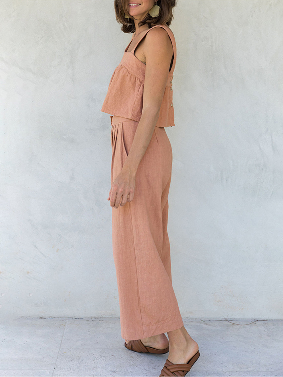 Square Neck Wide Strap Top and Pants Set - Charming Charlie