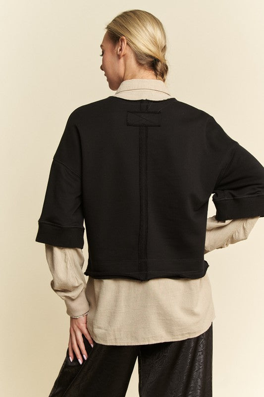 Davi & Dani Faux Layered French Terry Contrast Top - Charming Charlie