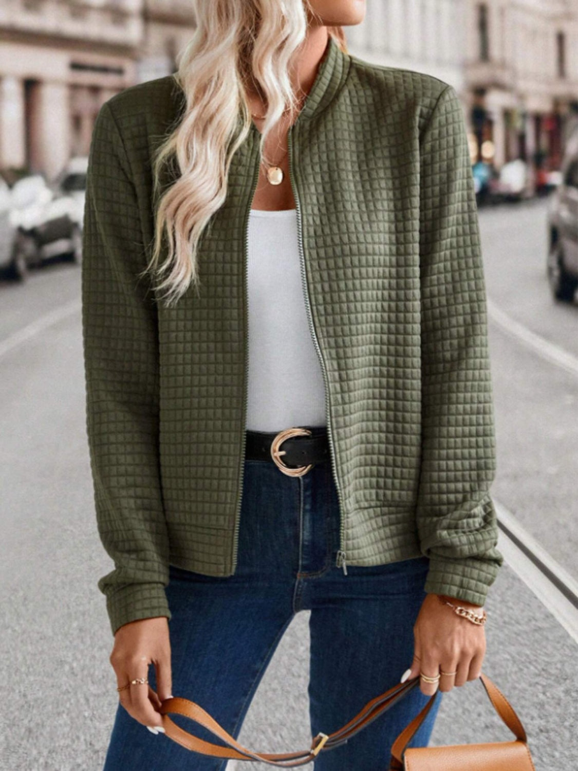 Zip Up Long Sleeve Jacket - Charming Charlie