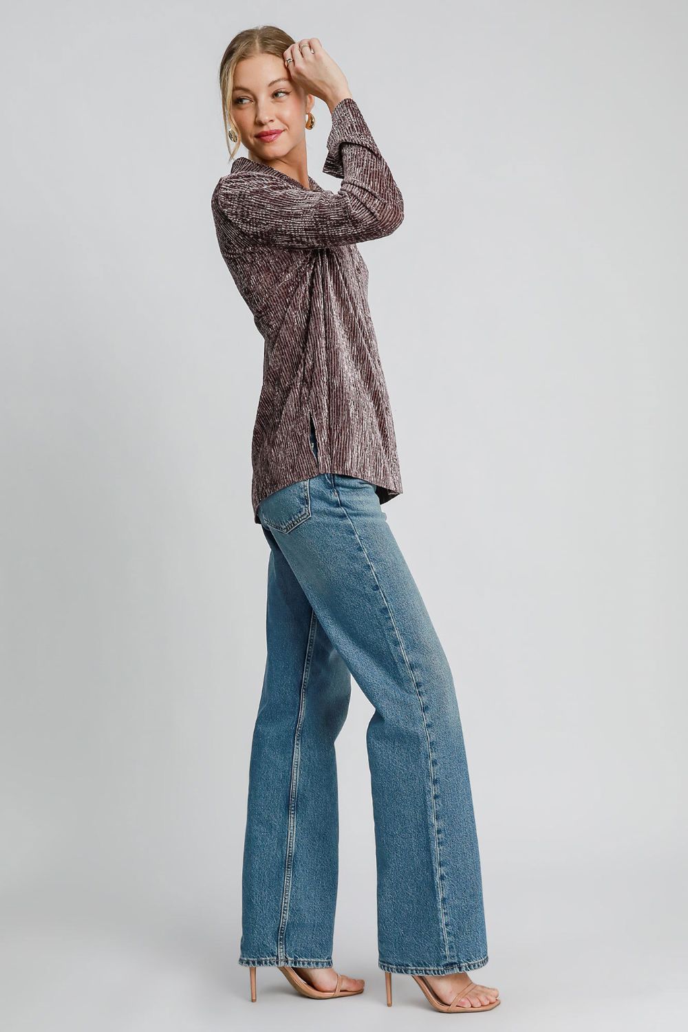 Umgee Side Slit Texture Button Up Shirt - Charming Charlie